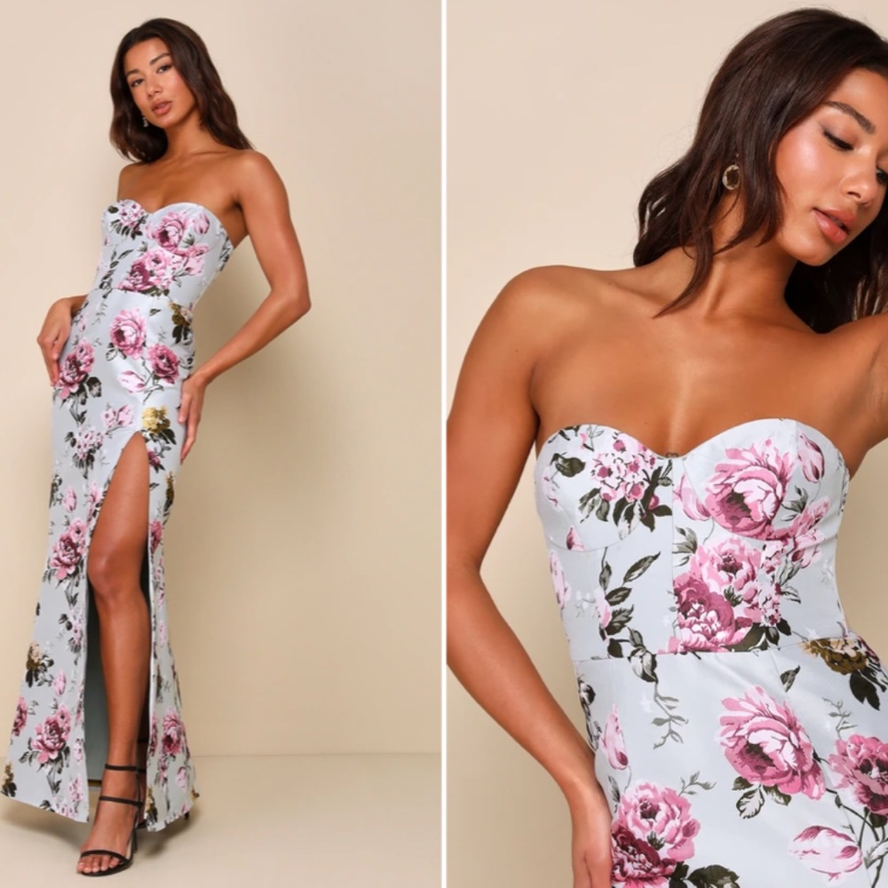 LULU's Floral Sexy Flowy Prom Wedding Chic Bustier Maxi Dress NWOT